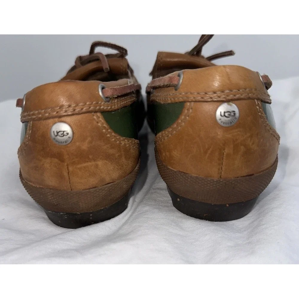 UGG Australia Duck Boots Leather Sherpa‎ Shearling Lined 6.5 Boat Green Brown
